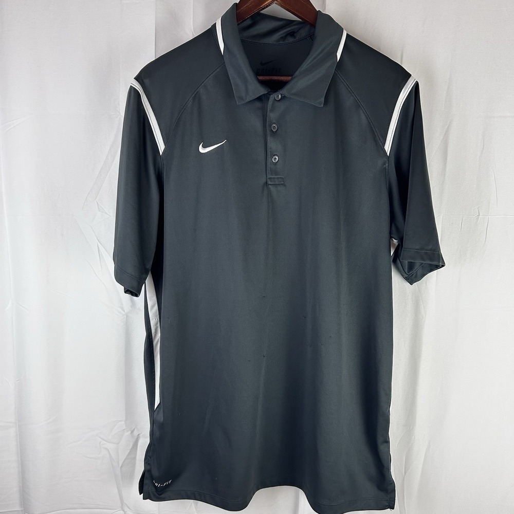 Nike Team Gameday Training Polo Shirt‎ Mens Size L Gray White Swoosh 658085-061